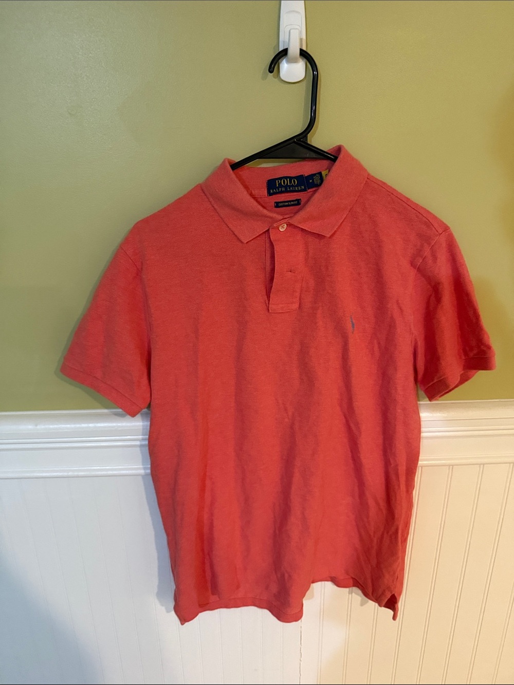 Polo by Ralph Lauren Men's Size M Custom Slim Fit Coral Red Short-Sleeve Polo